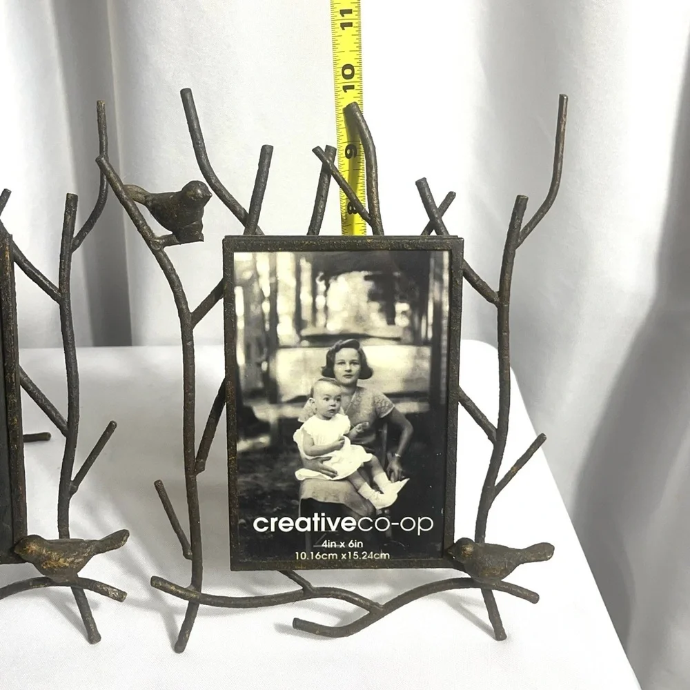 Creative Co-Op Black Bird Branch Photo Frame Set Metal Rustic New Rare Unique